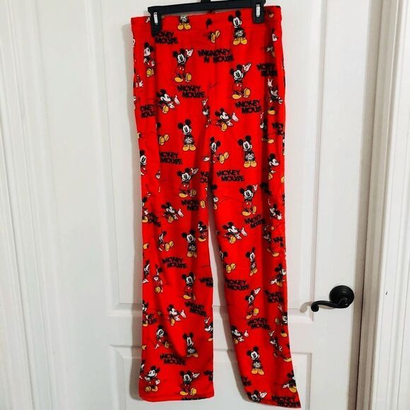 New Disney Mickey Mouse Sleep Long Pants For Men Size Large Red Christmas Pants - Picture 2 of 6